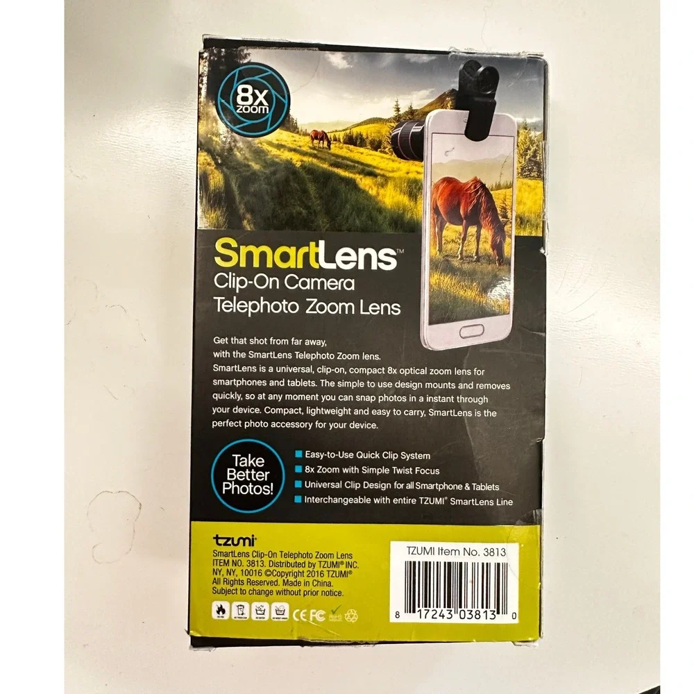Tzumi SmartLens Clip-On Telephoto Zoom Lens 8x Zoom Universal Smartphone